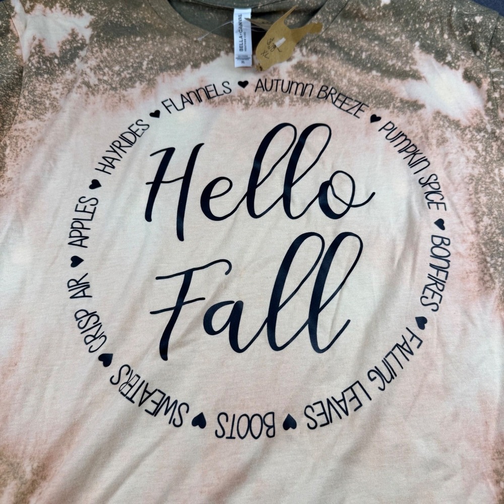 Hello Fall Bleached T Shirt Women's XL Bella Canvas Graphic Tee Autumn Vibes - Picture 2 of 9